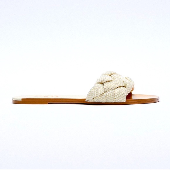 NWT New ZARA Pearl Braided Sandal Flat Slide 5 2854/610 - Picture 4 of 8